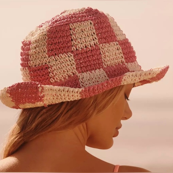Anthropologie Wyeth Checkered Straw Bucket Hat NEW!! - Picture 3 of 9